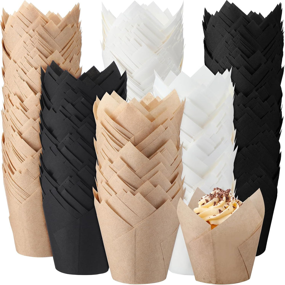 1200 Pcs Tulip Cupcake Liners Bulk, Black, White, Brown, Classic