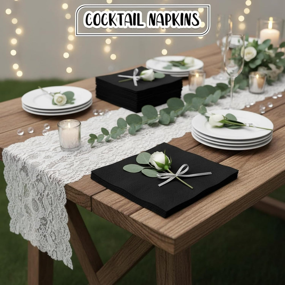 Henoyso 1000 Pack 2 Ply 4.5 x 4.5 Inch Black Cocktail Napkins Bulk