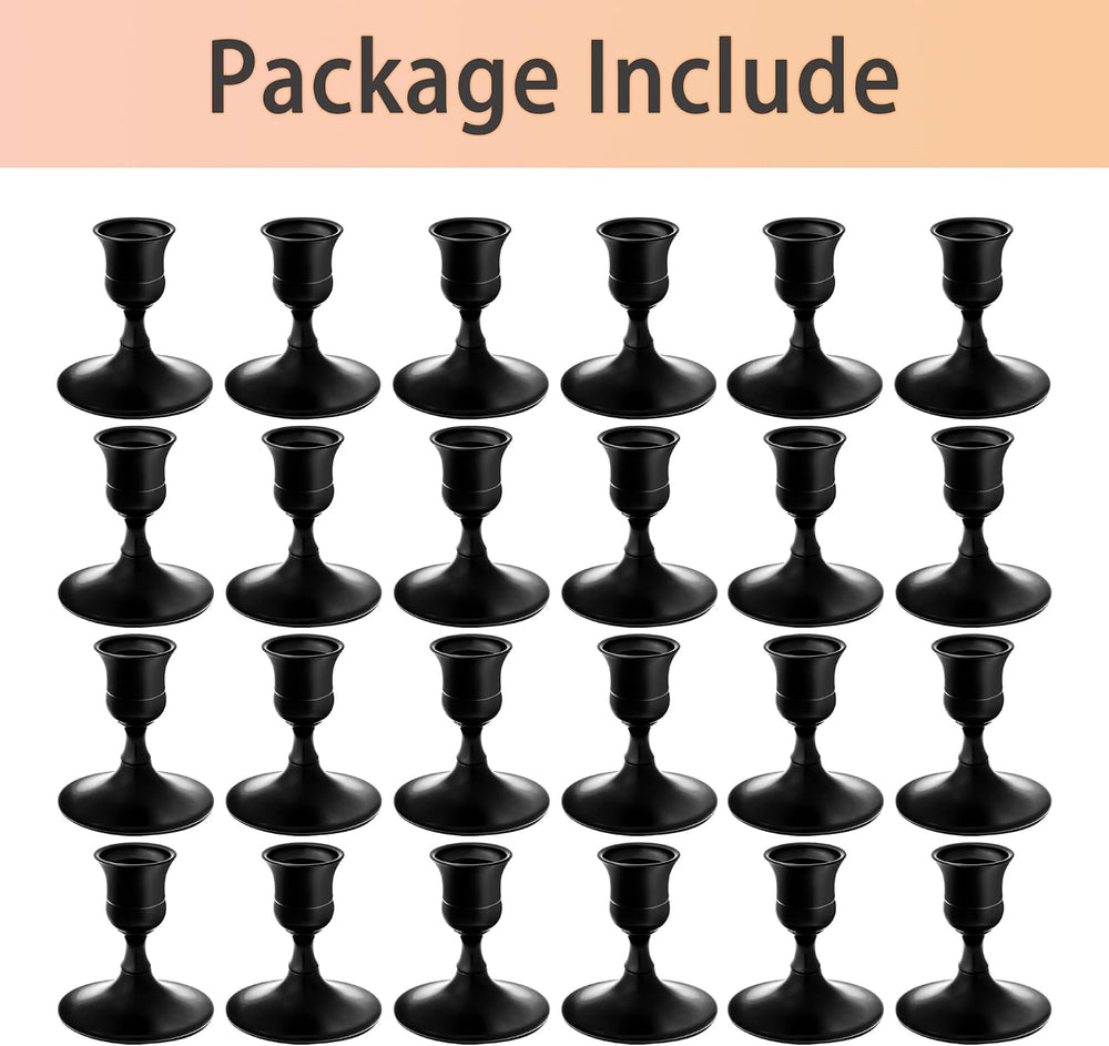 Black Candlestick Holders, Small Taper Candle Holders, Bulk 24-Pack