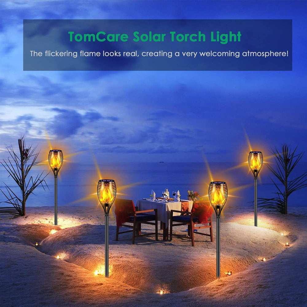 TomCare Flickering Flame Solar Torch Lights Outdoor, 43" Tall, 4 Pack