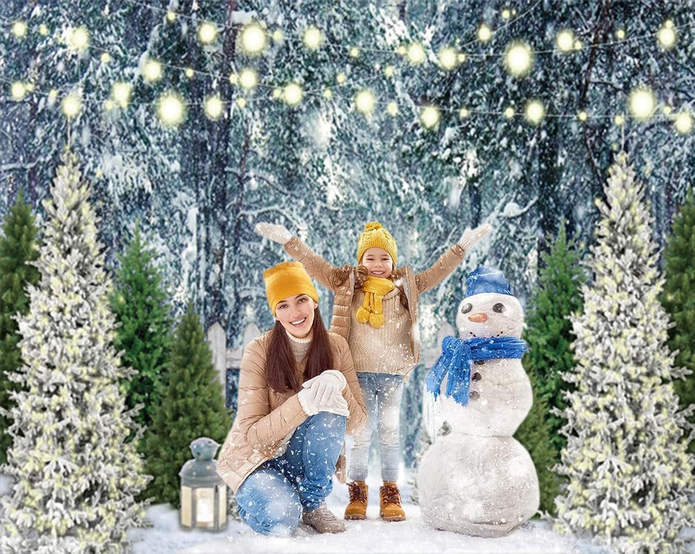 Winter Scene Backdrop 10x8ft Christmas Forest Snowfield Background for Photog...