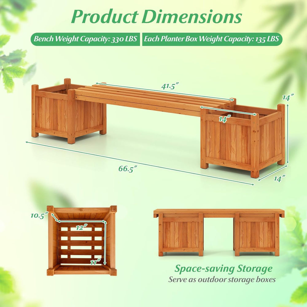 HAPPYGRILL 2-in-1 Outdoor Bench with 2 Raised Garden Beds