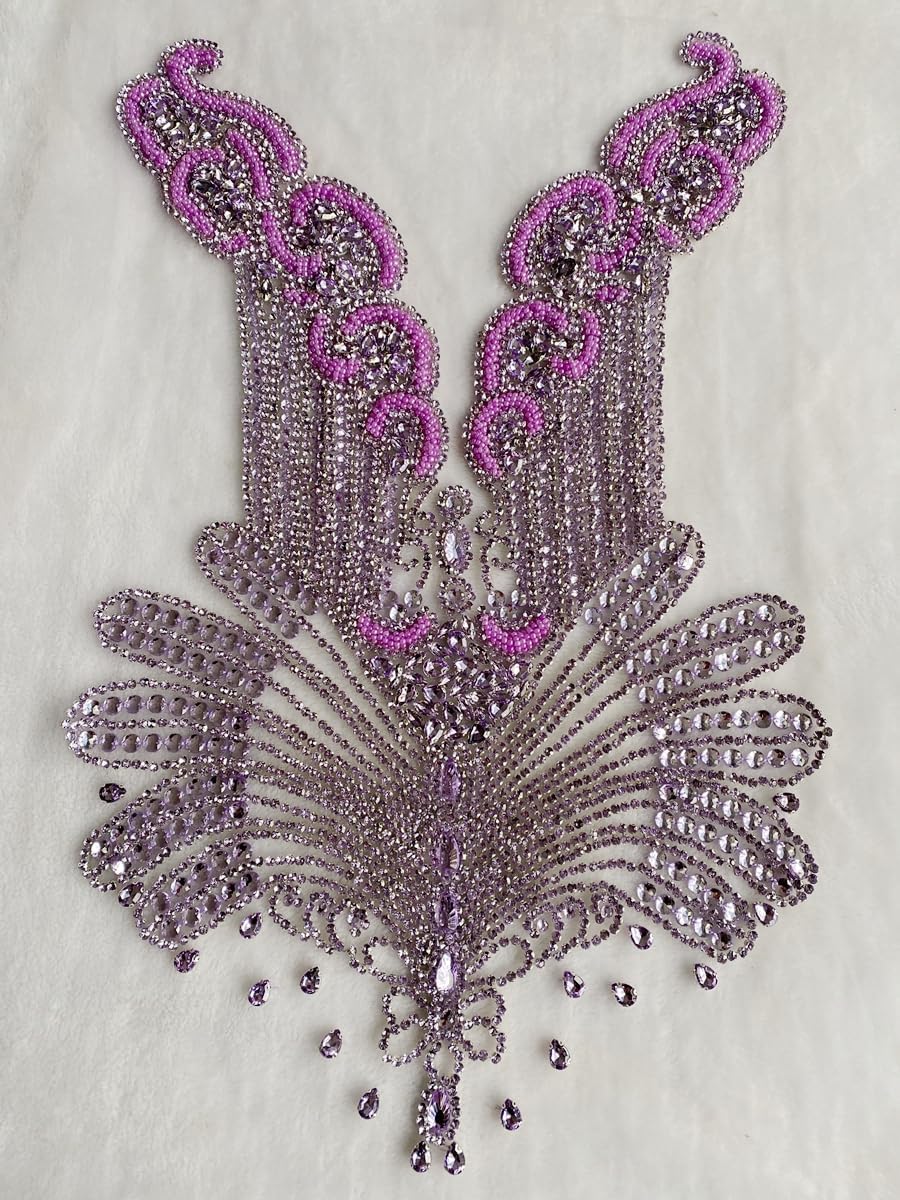 Large Bodice Applique Sequin Rhinestones Fine Appliques Handsewing Crystals a...