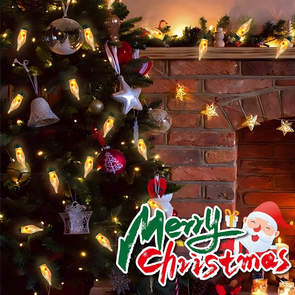 Halloween Lights 27.8 FT Flickering Flame String Lights with 25 Flame Light B...