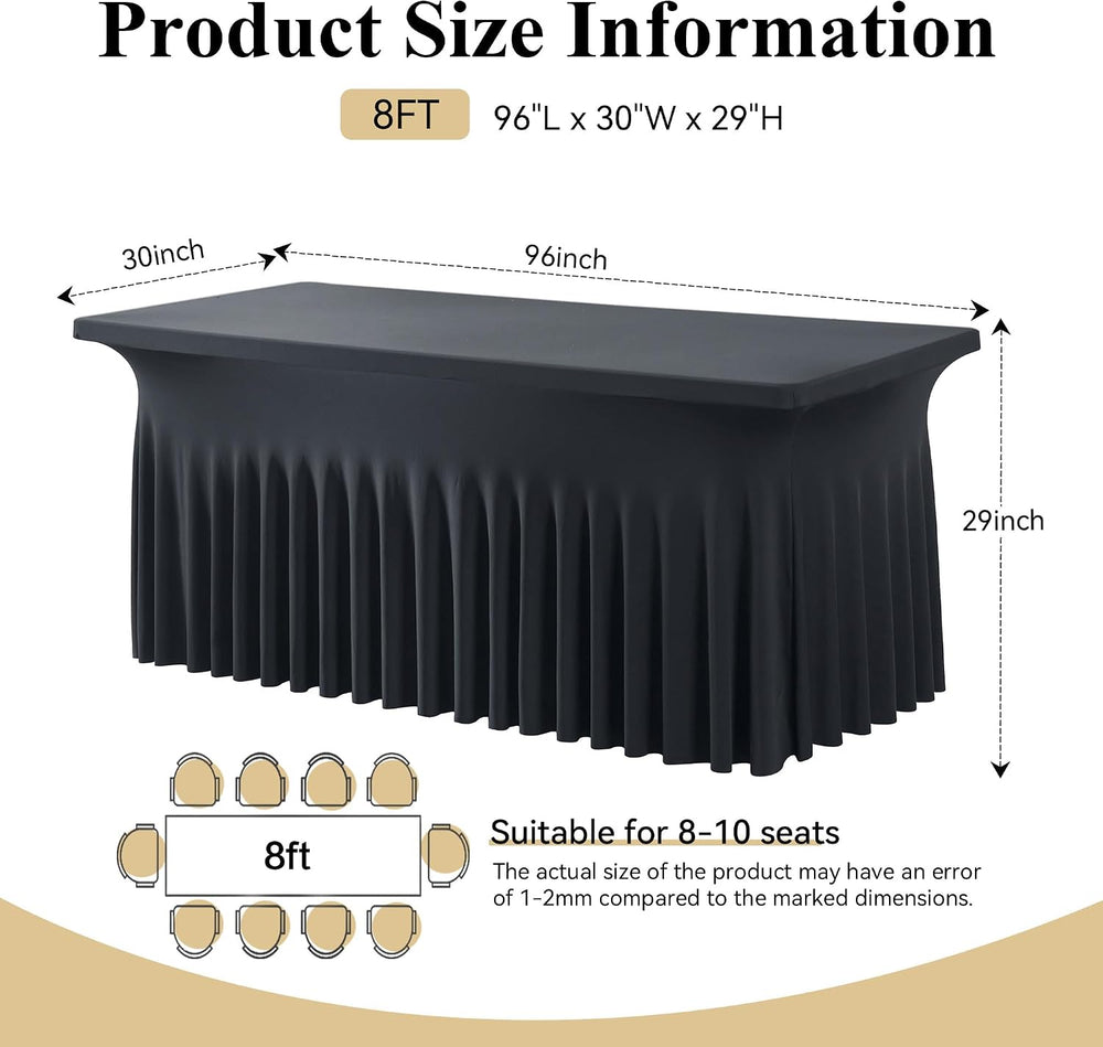 8ft Black Spandex Tablecloth for Rectangle Tables, 2 Pack for Wedding Party