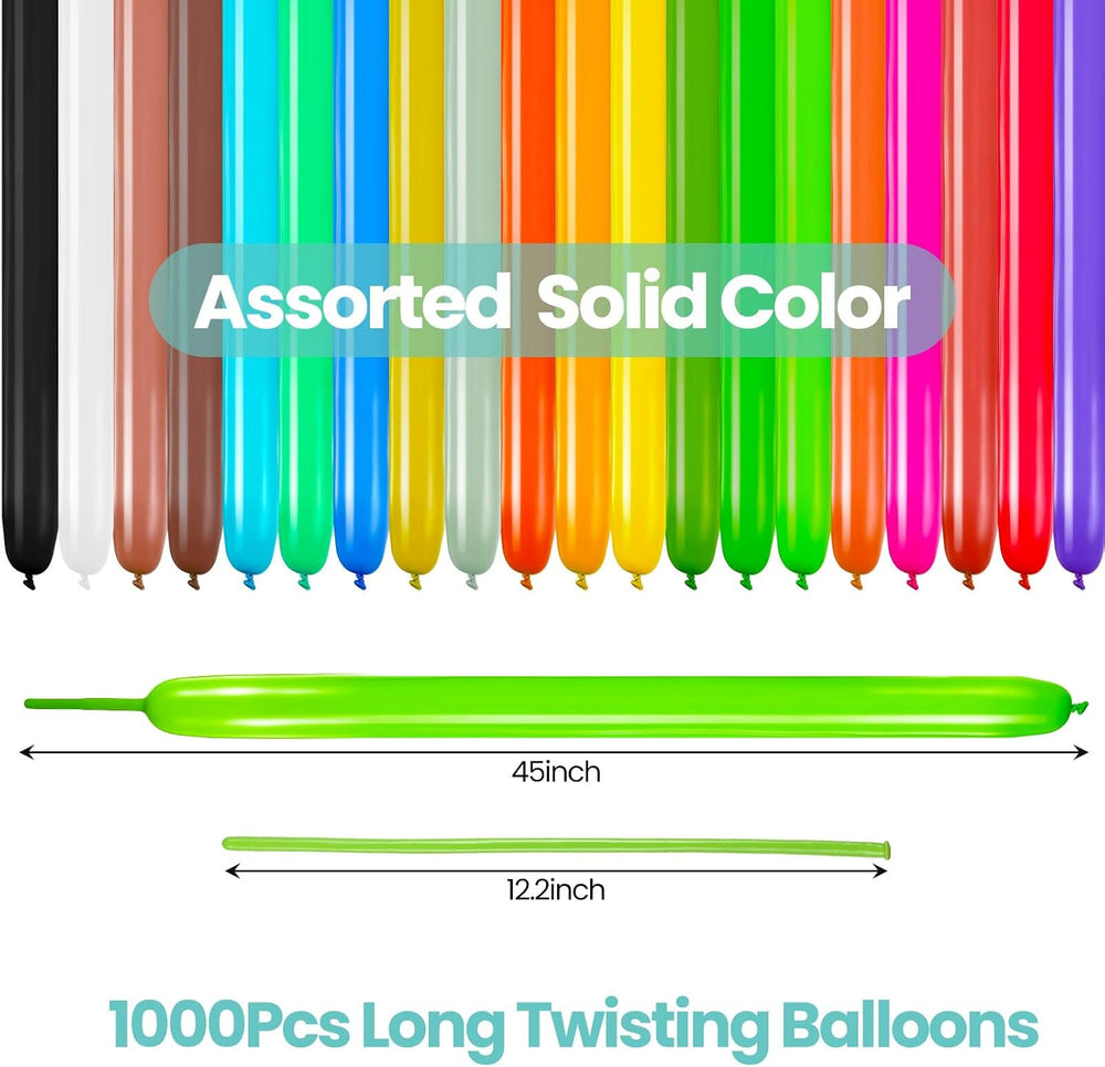 Lenwen 1000 Pcs Long Balloons Bulk, Multi Colors