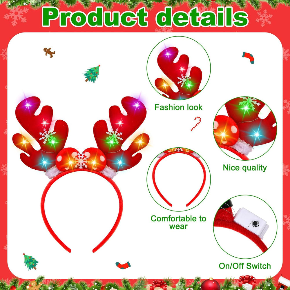 24 Pcs Christmas LED Headbands Christmas Light Up Headbands Reindeer Antler S...