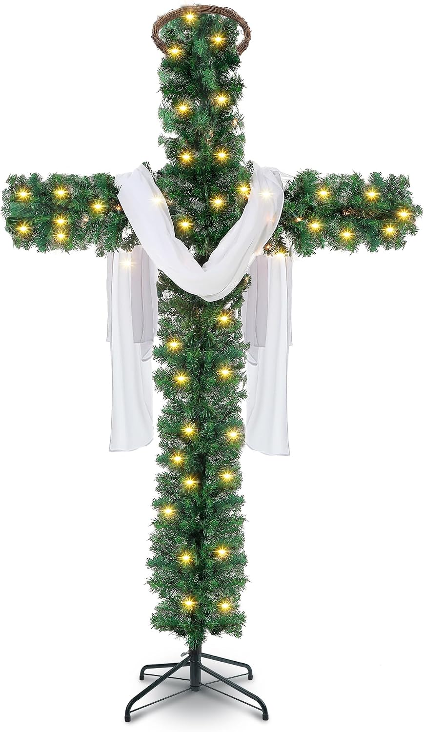 Leyndo 7.2 ft Cross Christmas Tree with Lights Prelit Artificial Xmas Tree
