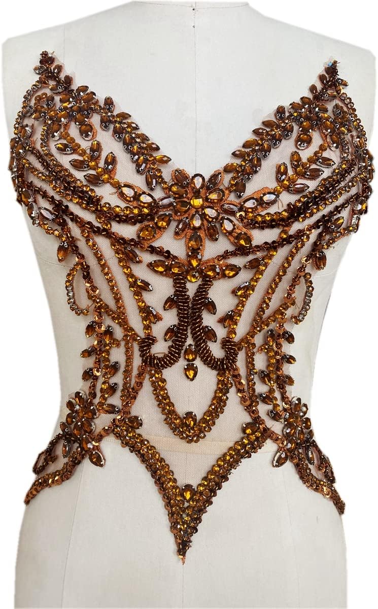 Handmade Rhinestones lace Applique sew on Beads Sequins Trim Patches Accessor...