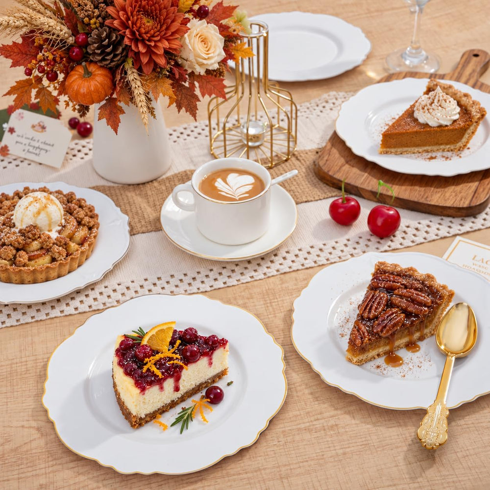 60pcs Gold Dessert Plates-7.5inch Baroque White and Gold Small Dessert Plates...