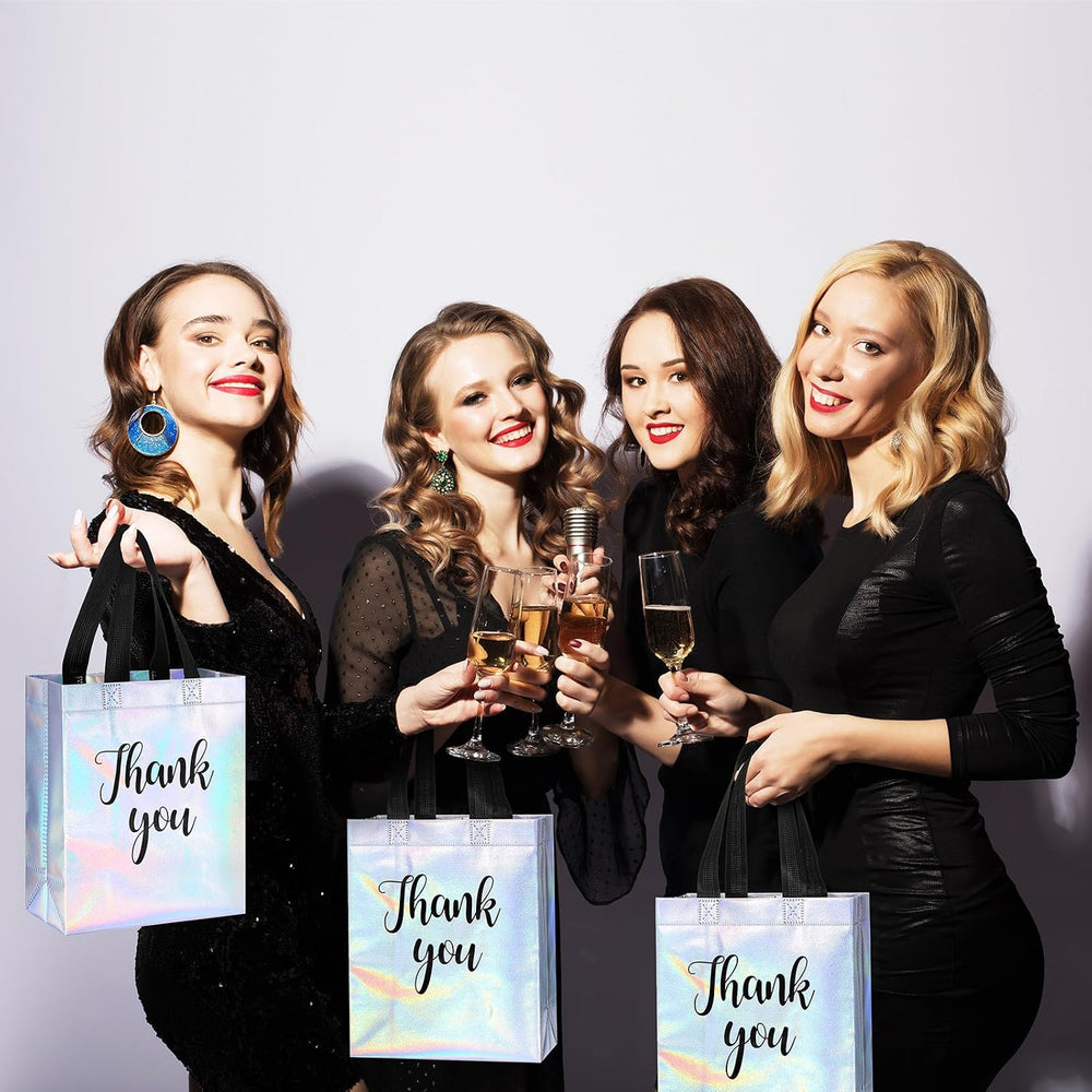 Fumete 50 Pcs Iridescent Glossy Thank You Gift Bag with Handles