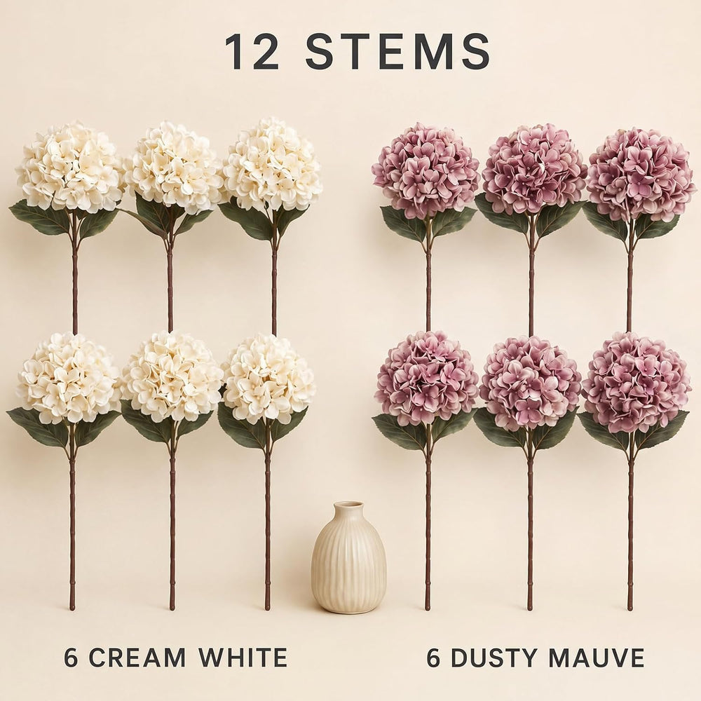 12 Pcs Fall Hydrangea Flowers Artificial Silk Pick for Wreath Vase