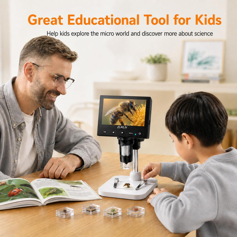 Elikliv Microscope, Digital Coin Microscope 1000x with Lights, EDM4, 4.3'...