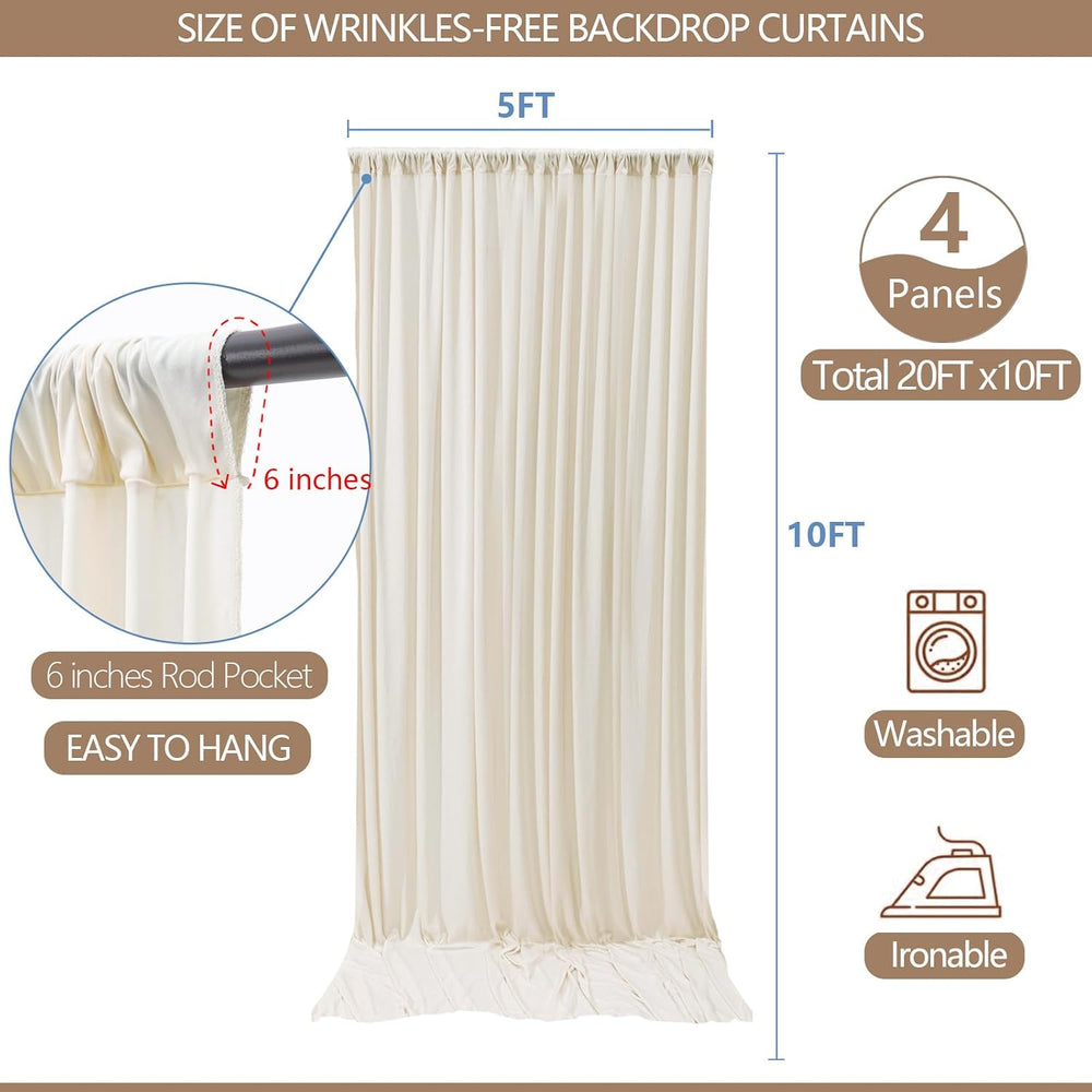 20x10ft Wrinkle Free Ivory Backdrop Curtain for Parties Soft Fabric Drapes We...