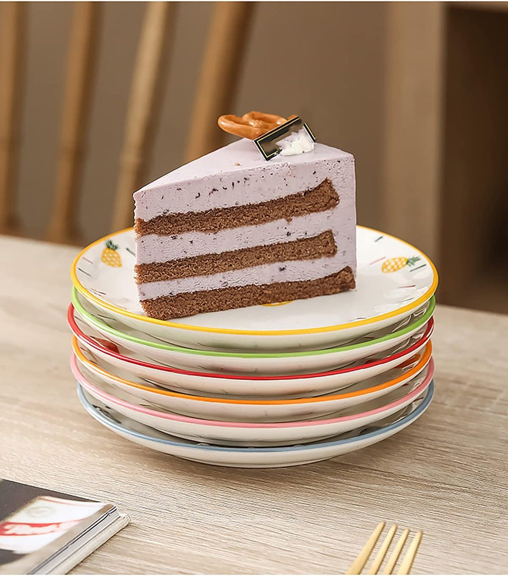 Set of 6 Ceramic Dessert, Cake, Appetizer & Snack Plates - 6 Inch Fruit P...
