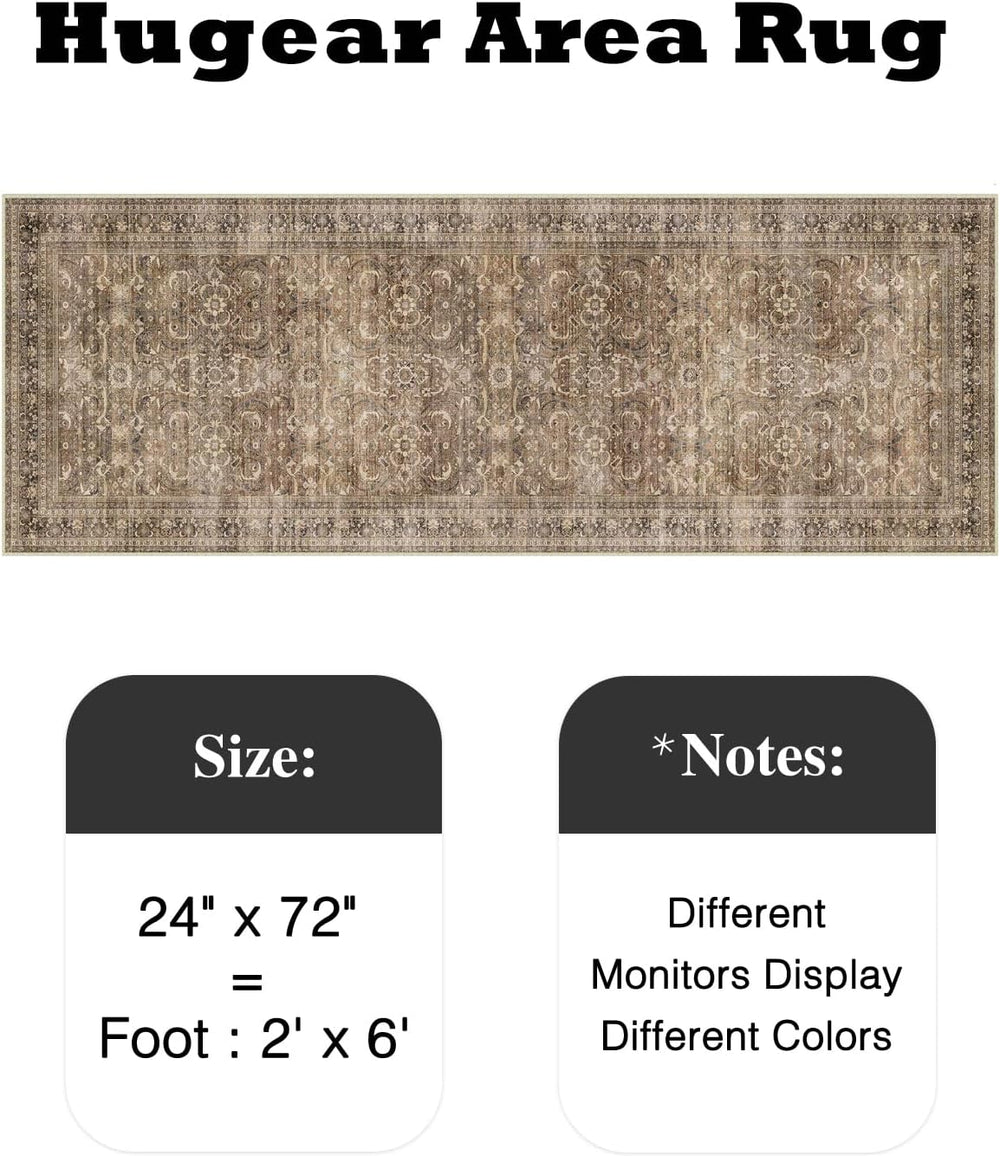 HUGEAR 2x6 Brown Vintage Distressed Washable Runner Rug for Hallway
