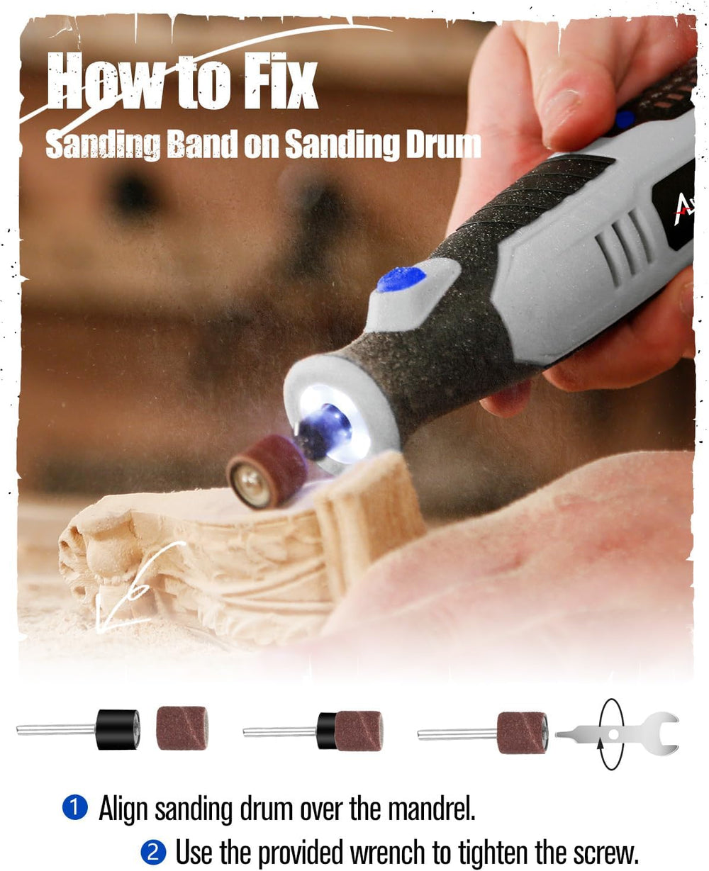 AVID POWER 8V Cordless Rotary Tool 5 Speeds Dog Nail Grinder 4 LED Lights