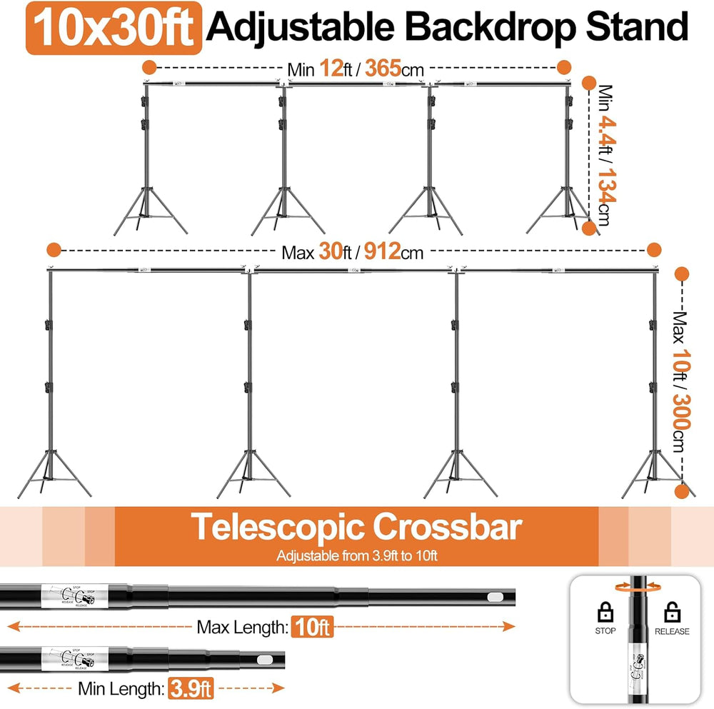 FUDESY Backdrop Stand Heavy Duty, 10x30ft Adjustable Photo Backdrop Stand