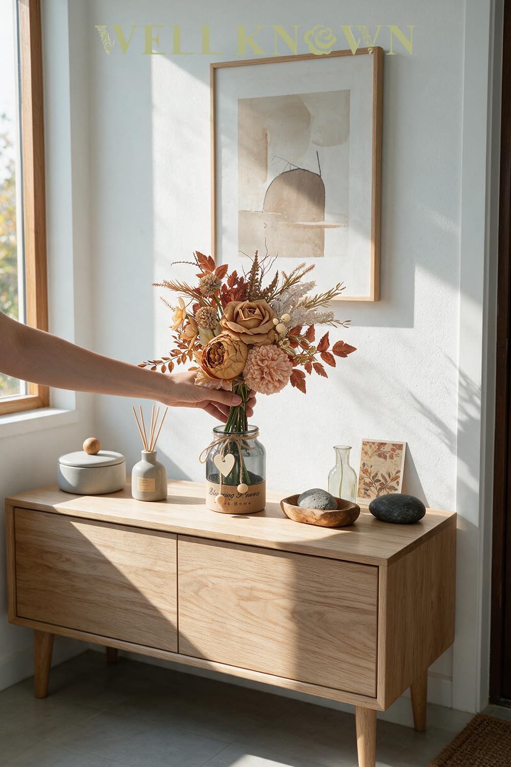 WELL KNOWN Artificial Flower Arrangement with Vase, Coffee Brown Terracotta