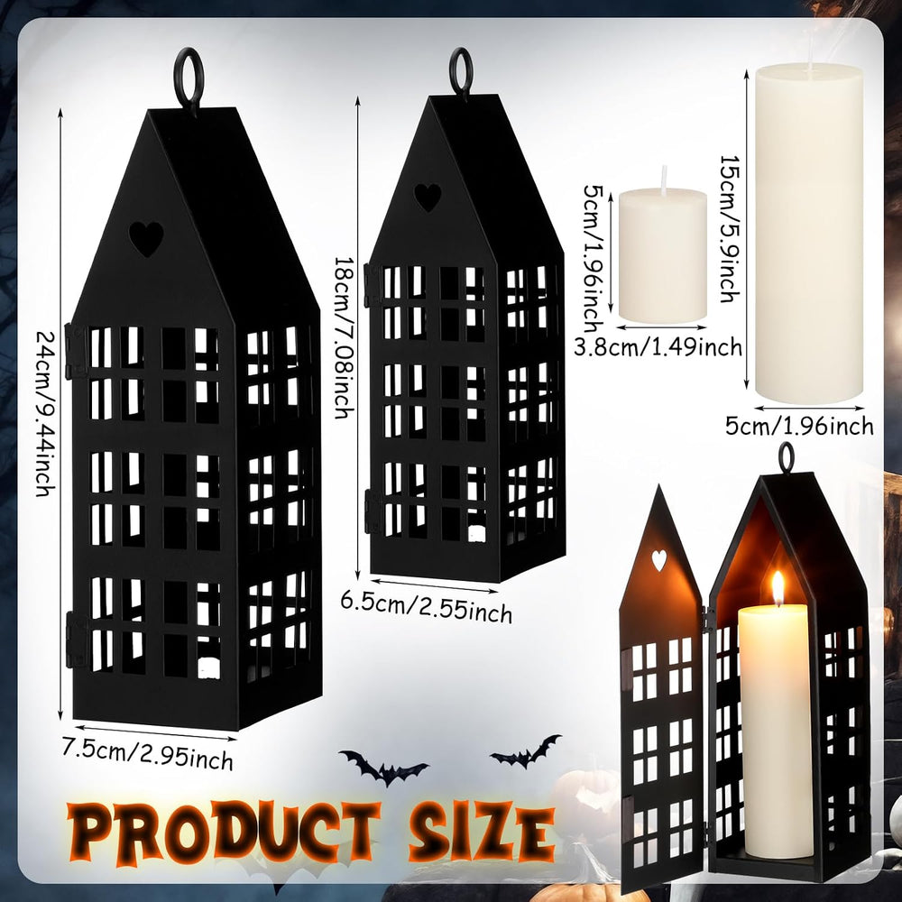 SiliFine 2 Pcs Halloween Haunted House Lanterns with 2 Candles, 9.44", 7...