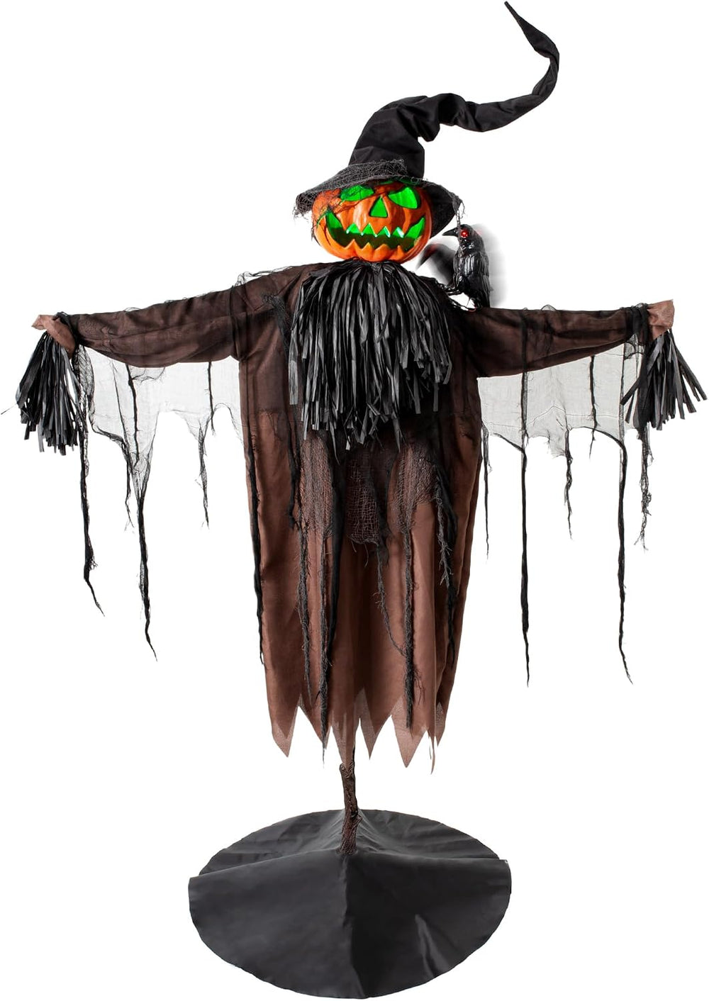 Halloween Animatronics Decorations, 5.5FT Animated Scarecrow with Pumpkin Hea...
