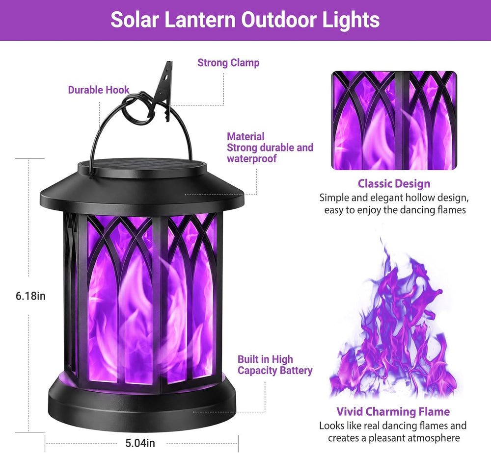 KOOPER 4 Pack Solar Lantern Outdoor Lights, Upgraded Flickering Flame Solar L...