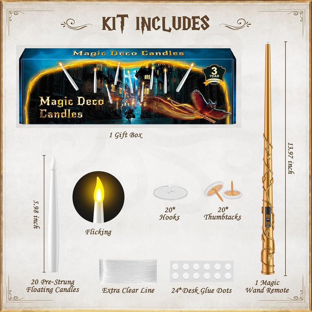 Floating Candles with Wand, 20 Pcs White Flameless LED Taper Candles