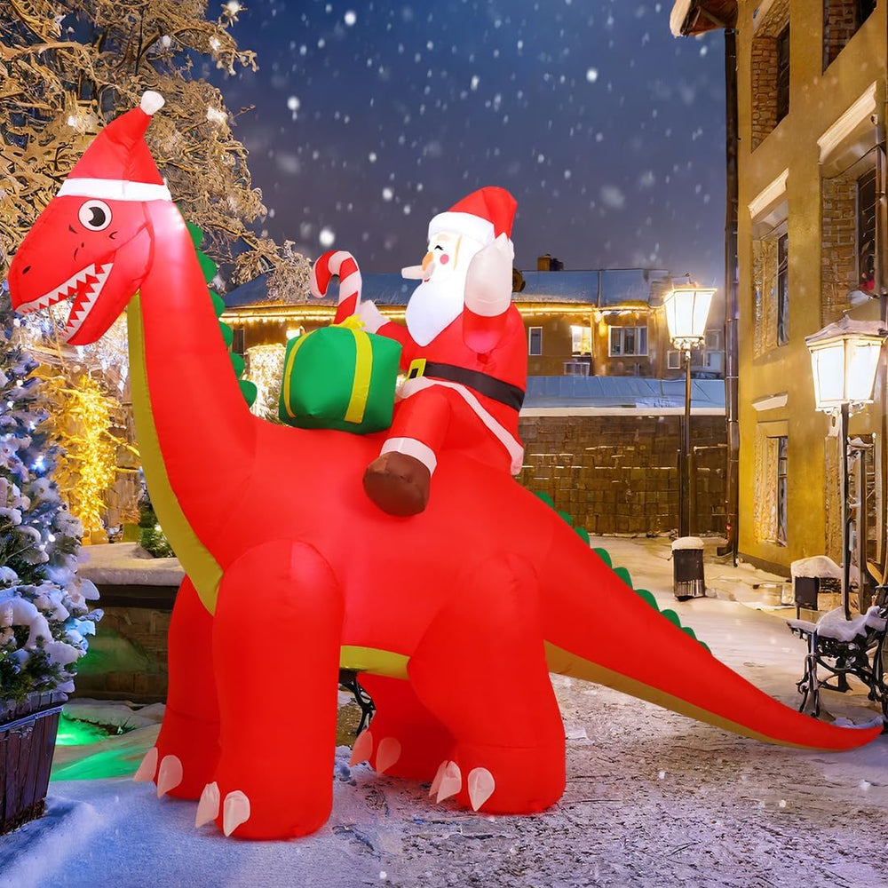 8.5FT Christmas Inflatable Outdoor Decorations Santa Riding Dinosaur