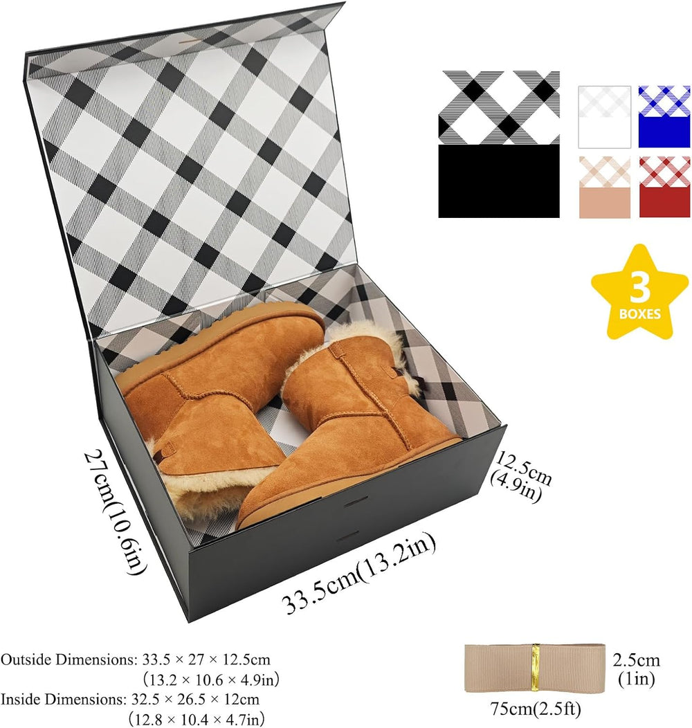 Tekhoho 3 Pack Black Large Gift Box with Lid 13.2 x 10.6 x 5 in, Magnetic Clo...