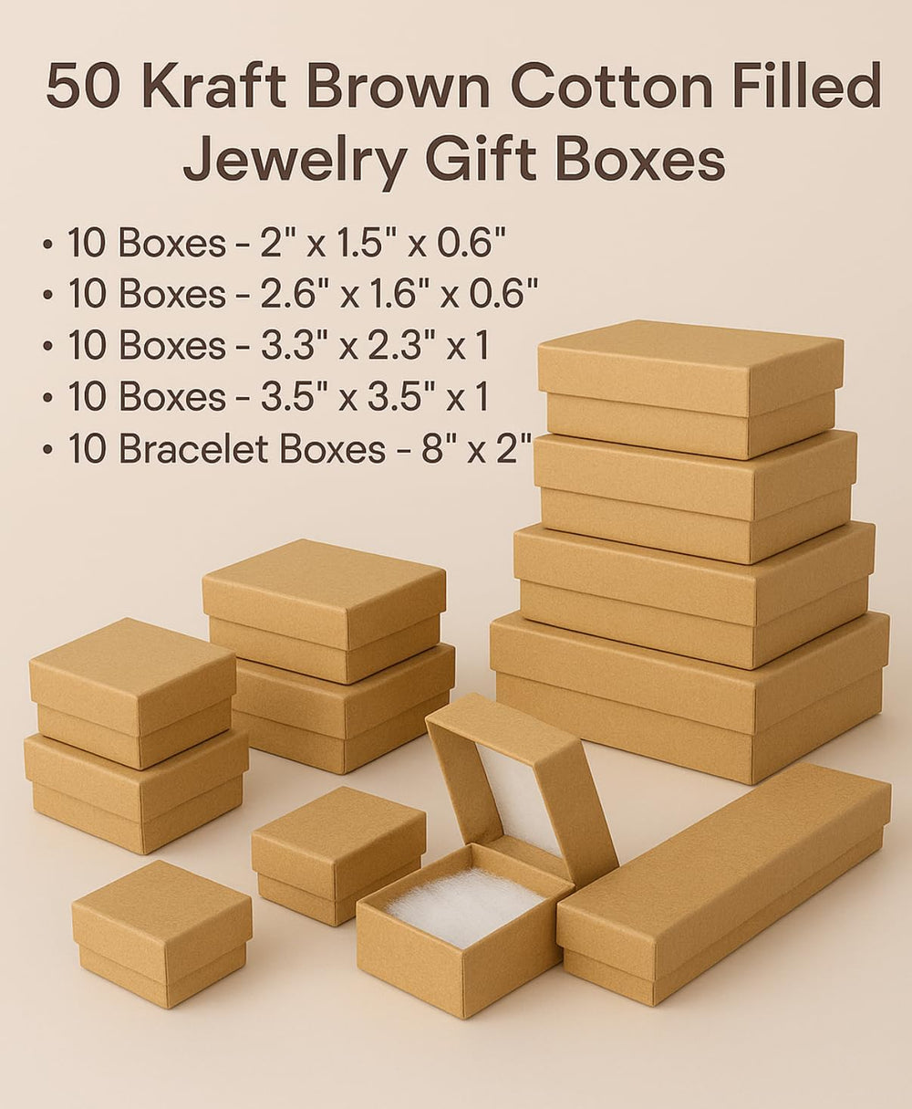 50 Box Assortment of Kraft Color Cotton Filled Jewelry Boxes by Belandaria De...