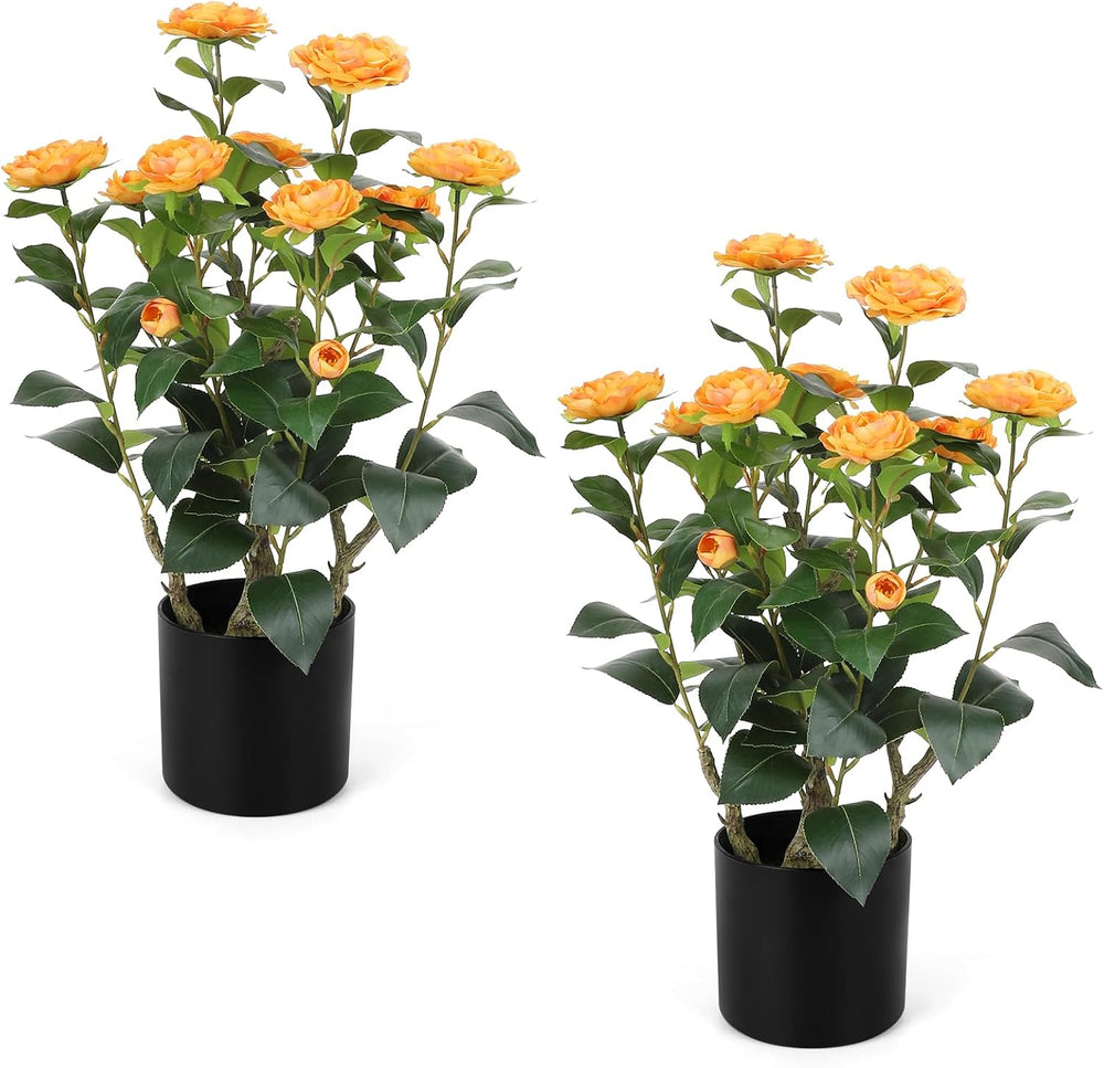 Romantic Season 2FT Orange Artificial Camellia Tree 2Pack, Faux Camellia Plan...