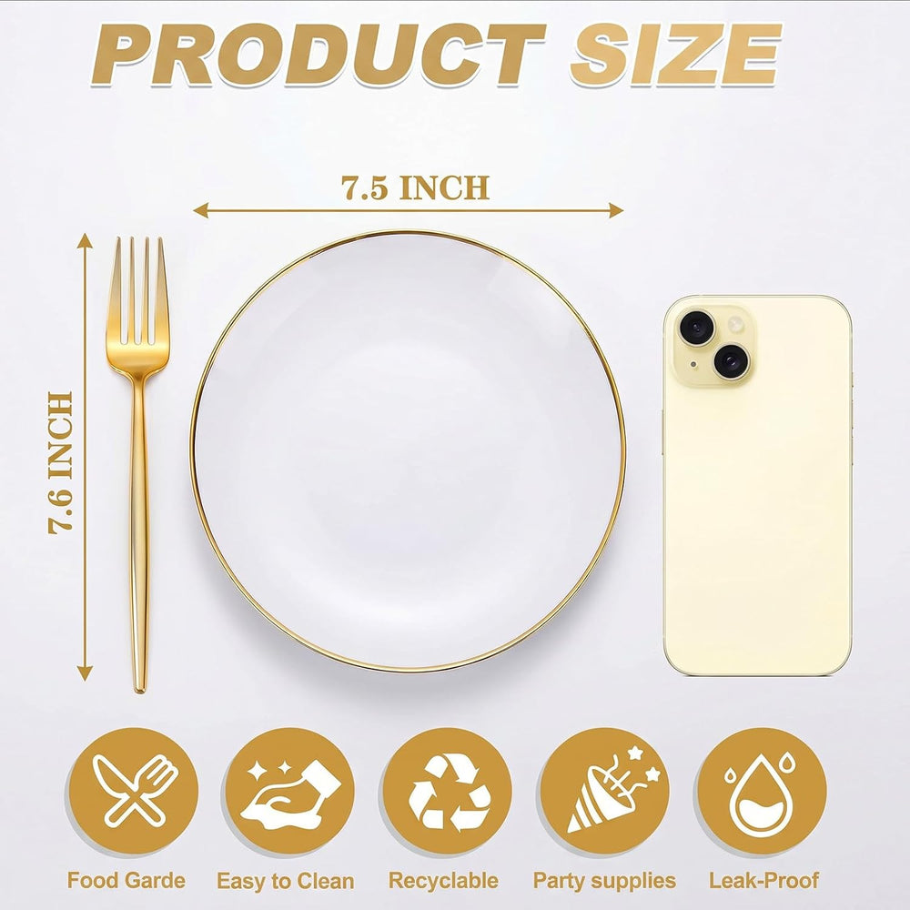 Rubtlamp 200Pcs Gold Plastic Dessert Plates,White Appetizer Platos with Gold ...