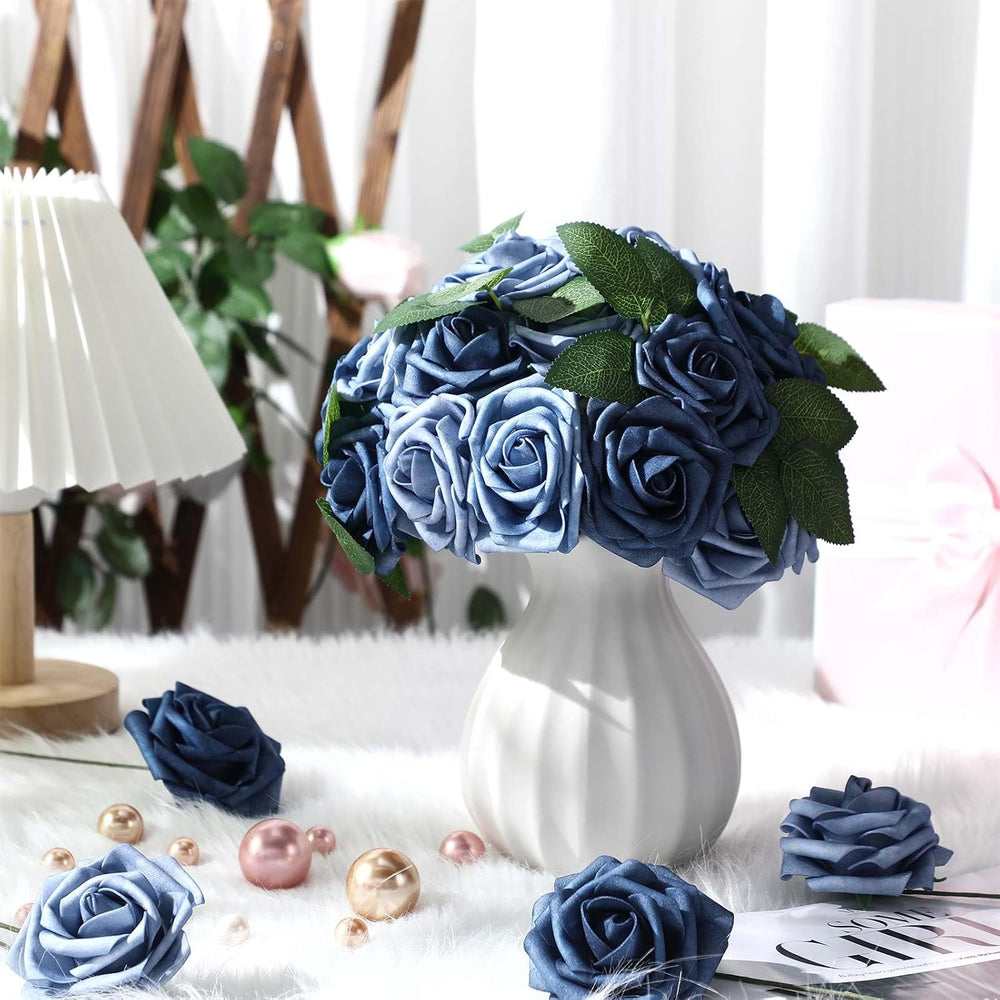 100 Pcs Artificial Rose Flowers, Dusty Blue Shades