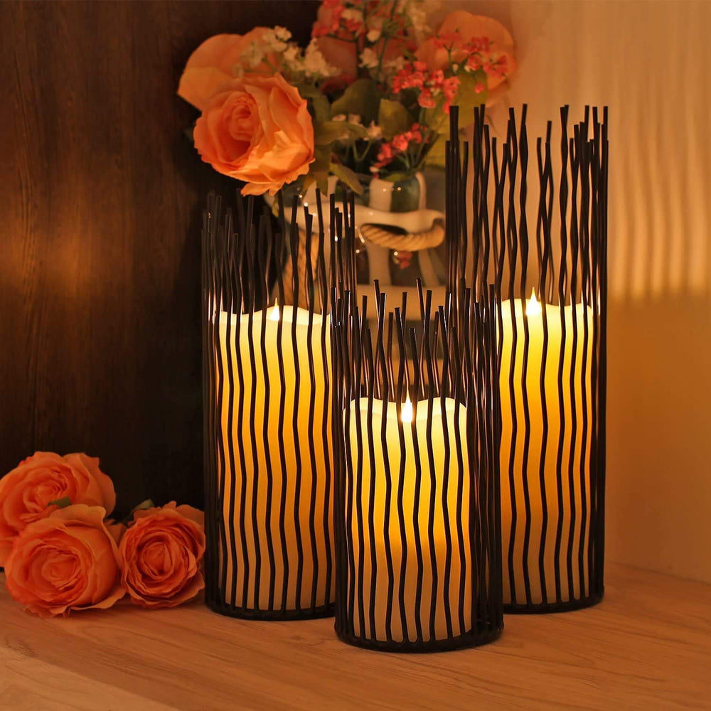 Candle Holders Set of 3 Black Metal Iron Pillar Candlestick Modern Indoor and...