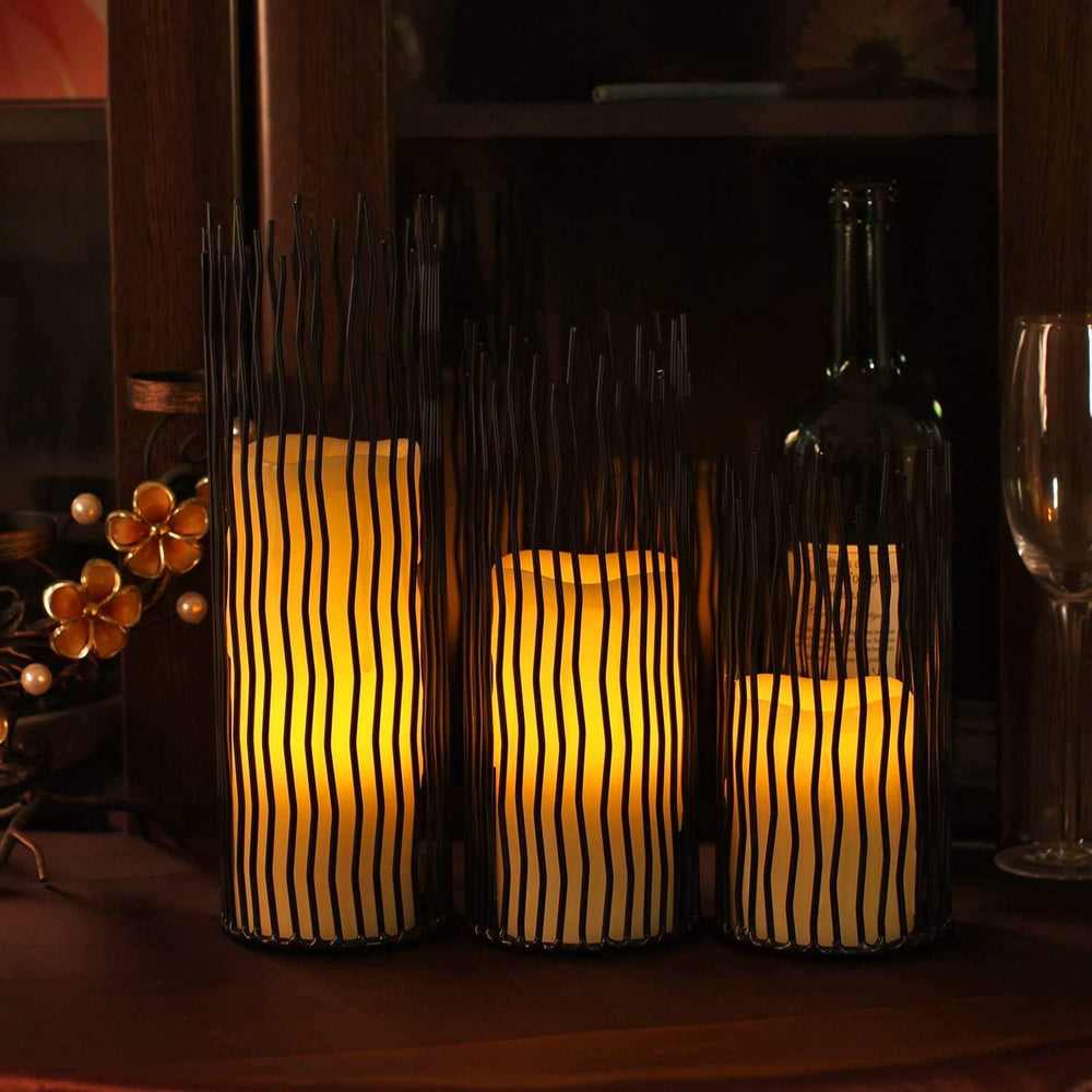 Candle Holders Set of 3 Black Metal Iron Pillar Candlestick Modern Indoor and...