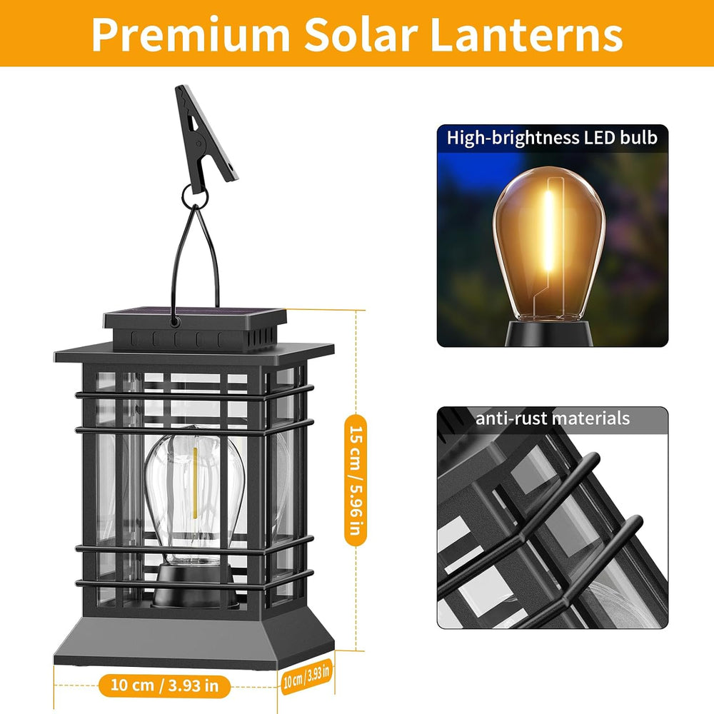 Solar Lanterns Outdoor Waterproof, Hanging Solar Lights for Outside 2 Pack