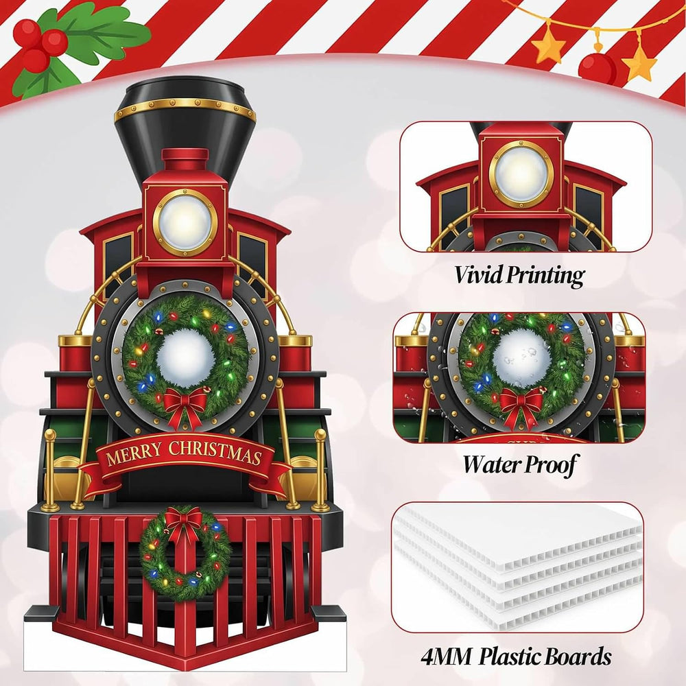 Christmas Train Engine Cardboard Cutouts, 4mm Corrugated Plastic Standee Deco...