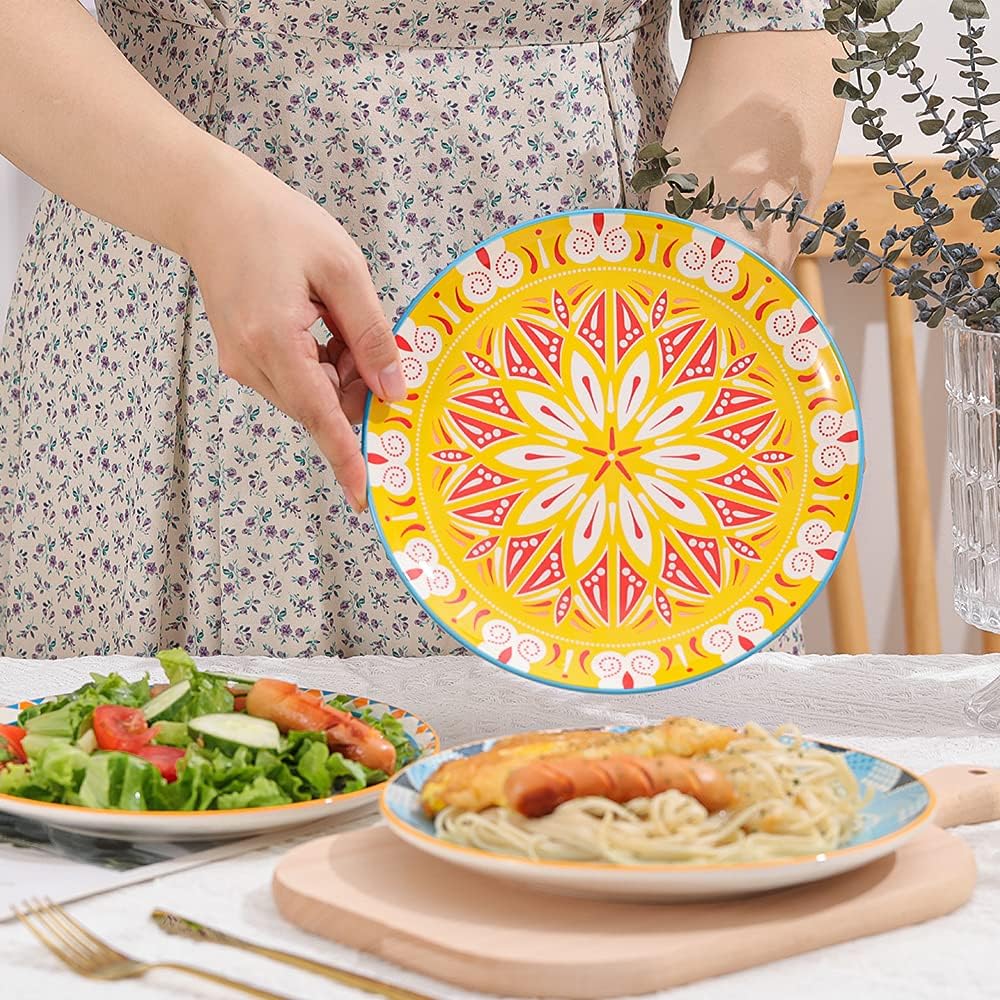 Dessert Plate Set of 6-8 Inch Ceramic Salad and Appetizer Plates - Vibrant Mi...