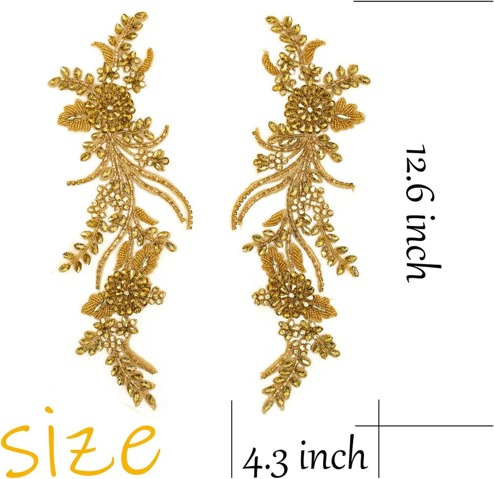 Pair Handmade Shining Crystals Rhinestones DIY Clothing Applique Patches, Sew...