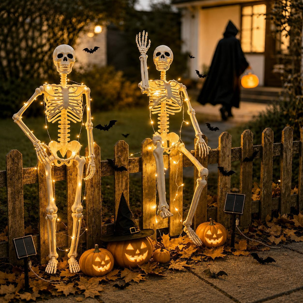 36" Solar Halloween Skeleton Decorations with Metal Stake & Warm Lights