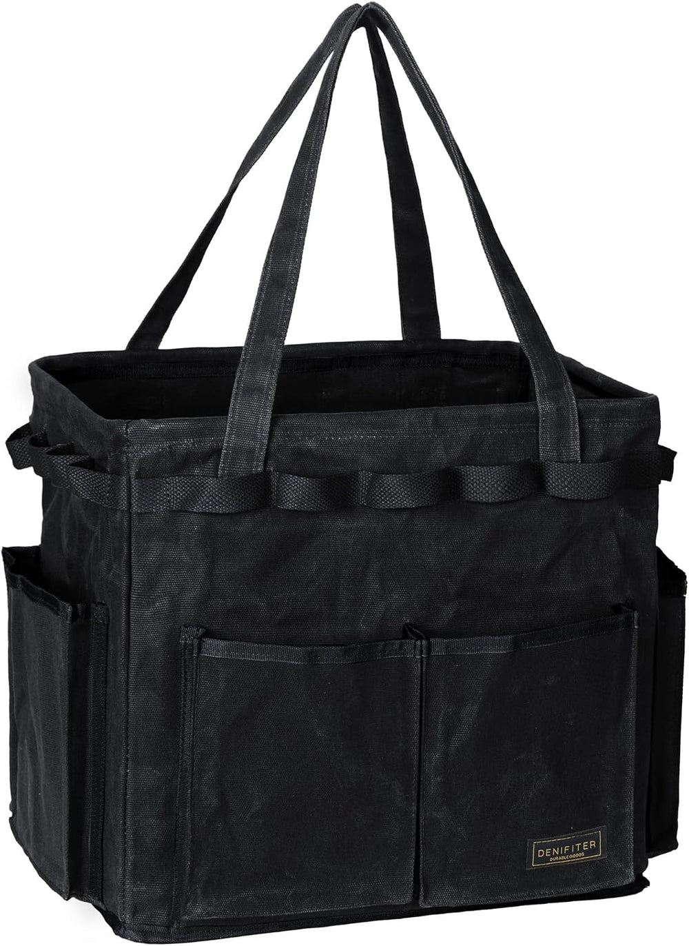 Durable Waxed Canvas Tool Tote Bag, Foldable Open Top Organizer with Metal Fr...