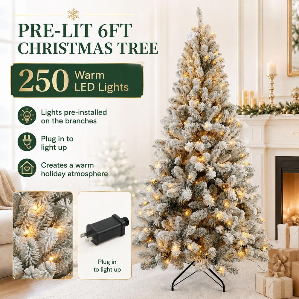 6ft flocked christmas tree prelit,Premium Artificial Xmas Tree