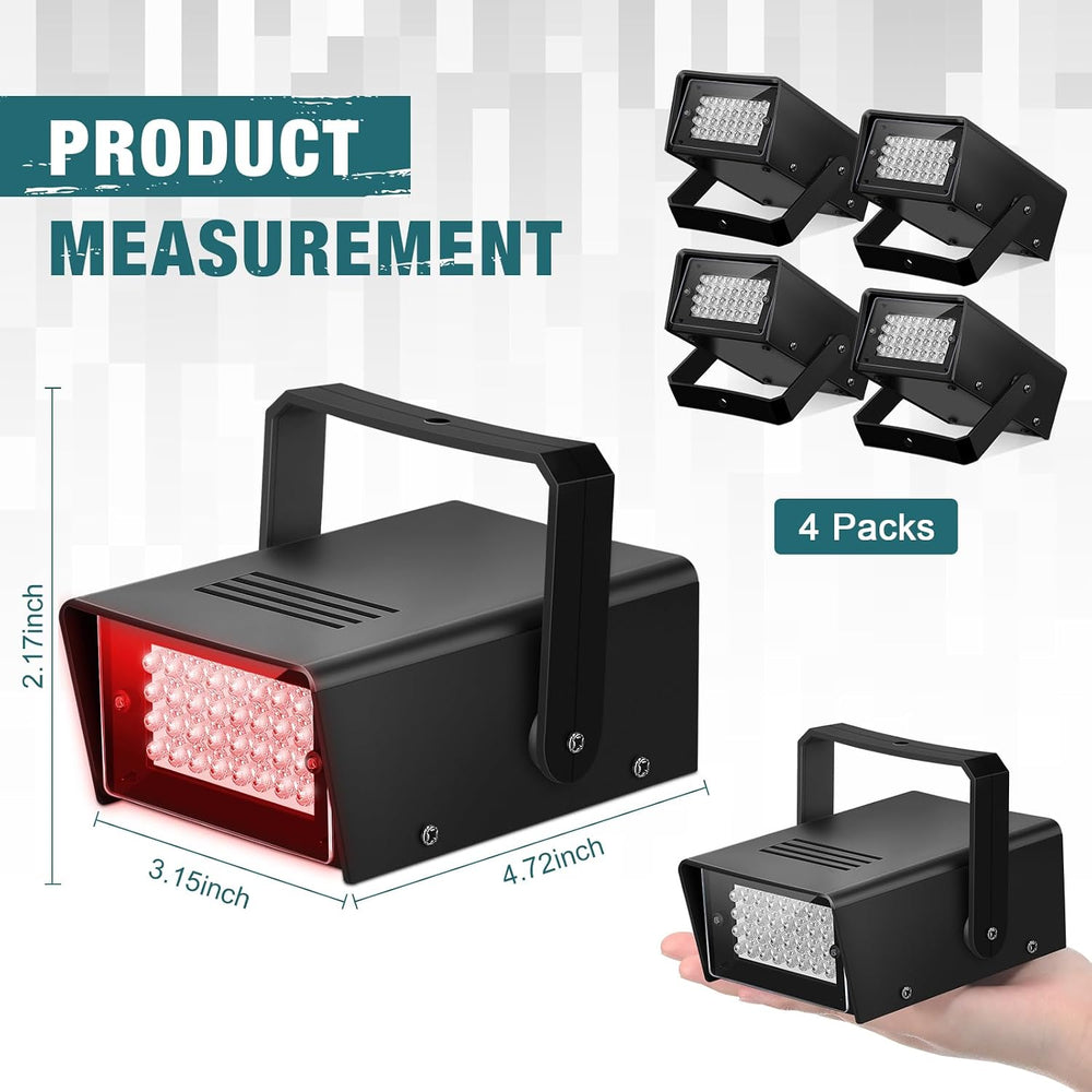 Treela 4 Pack Strobe Party Light Small Bright LED Outdoor, Red, 32 LED