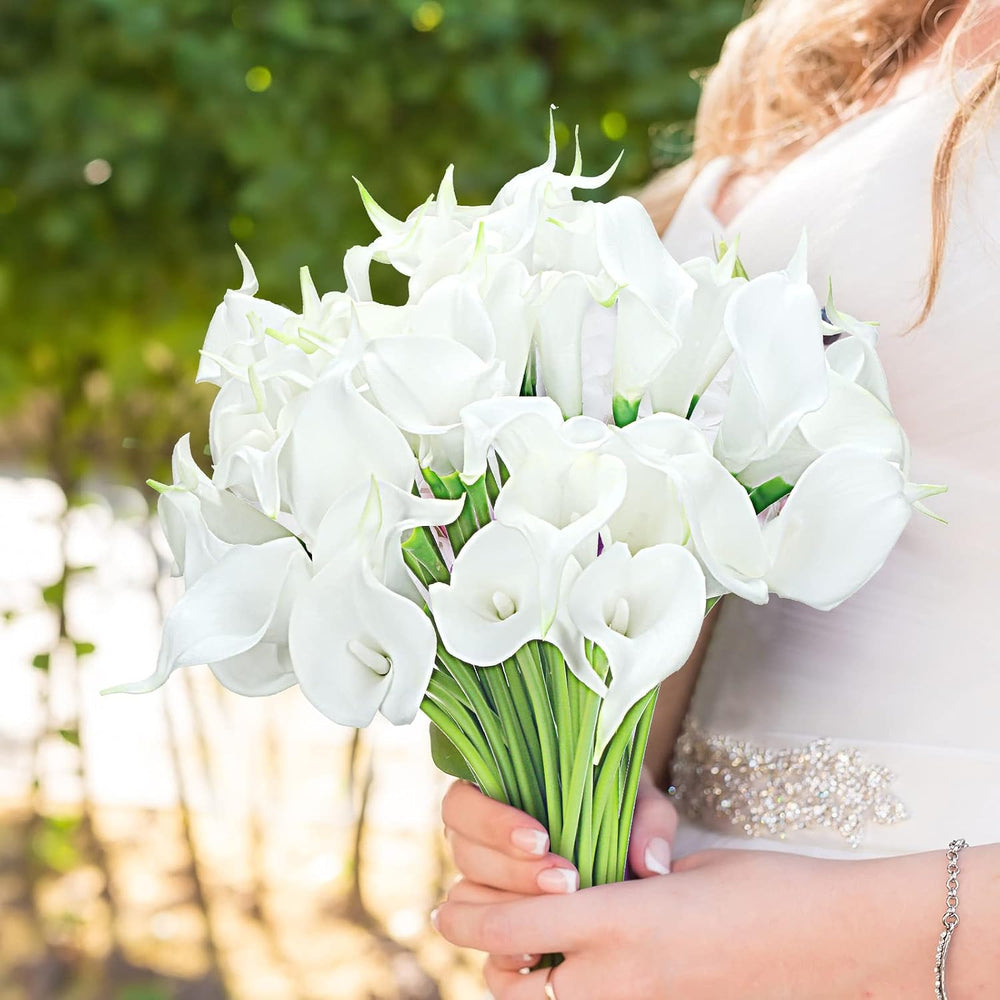 Janinka 60 Pcs Calla Lily Faux Flowers, 14 Inch Bulk,White