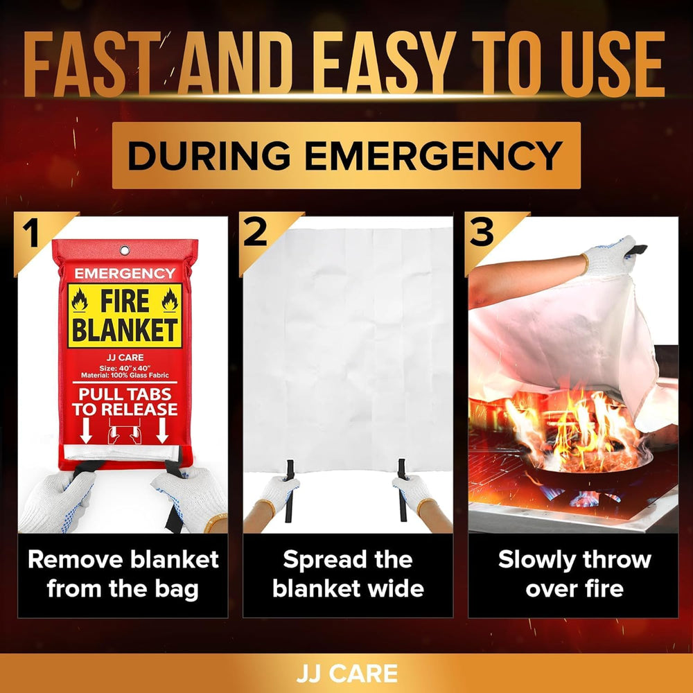 JJ CARE Fire Blanket – 5 Pack with Hooks, 40" x 40" Flame Retardant...