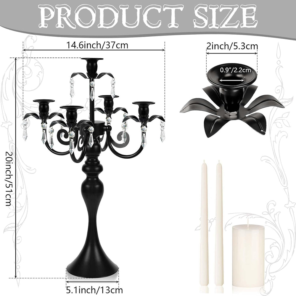 20''Tall Black Crystal Pendant Taper Candle Holders/Stylish Candle St...