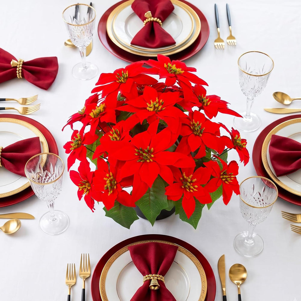 Daynight 2Pcs Artificial Poinsettias with Pots Christmas Flowers, 17.7"
