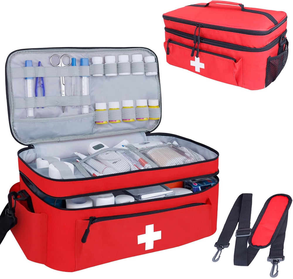 ALSLEA First Aid Bag Empty Large Medical Bag with Shoulder Strap Medicine Org...