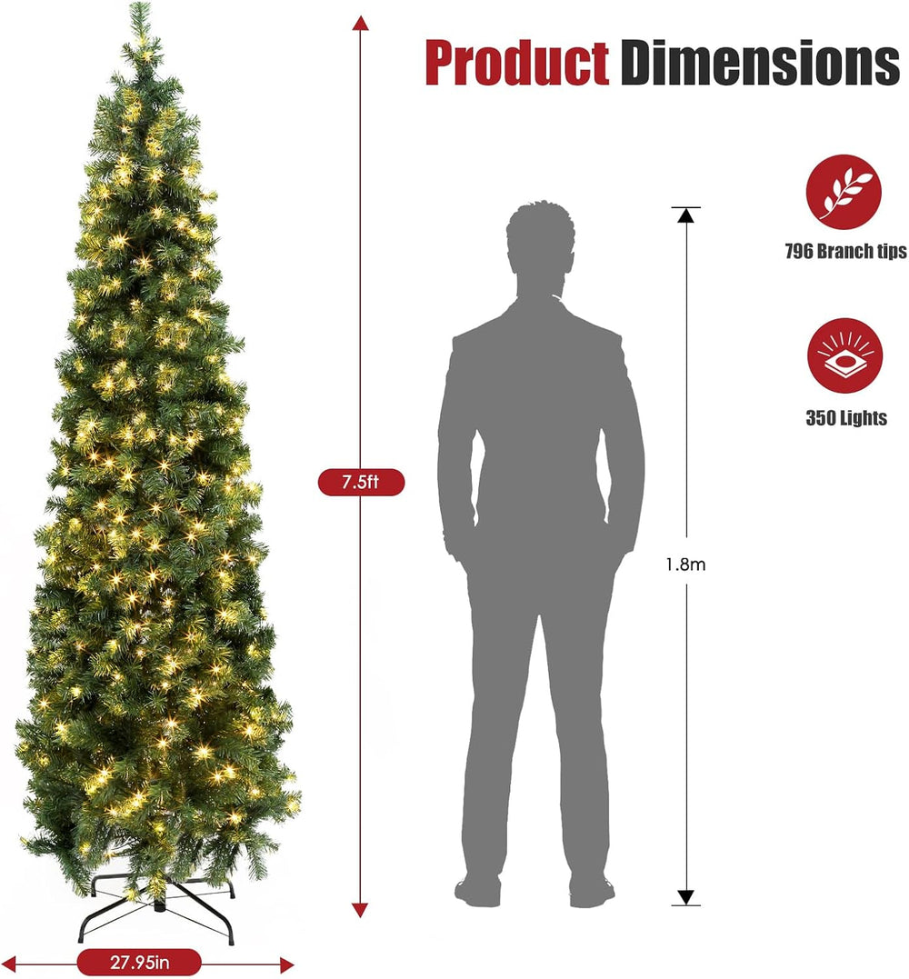 Okicoler Pre-Lit Pencil Artificial Holiday Slim Christmas Tree with Warm Ligh...