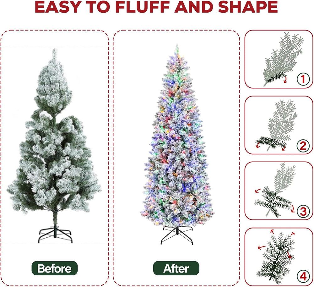 Hykolity 7.5 ft Prelit Snow Flocked Pencil Slim Christmas Tree (Sold Exclusiv...